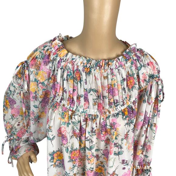 Tularosa Brogan Ruffle Puff Sleeve Floral Babydoll Off Shoulder Mini Dress SZ S - Picture 6 of 13